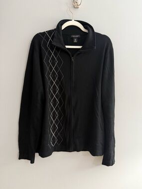 Men's Banana Republic Black Full-Zip Argyle Sweater Jacket St. John's Bay- Large